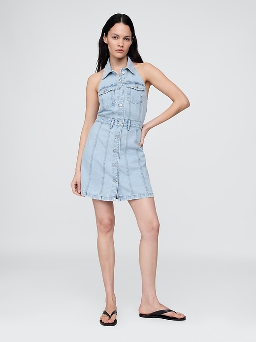 Image number 1 showing, Icon Denim Halter Mini Dress