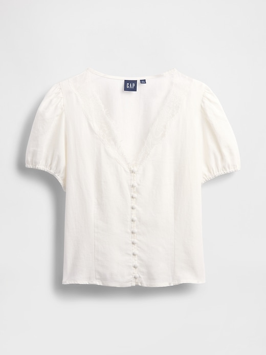 Image number 1 showing, Linen-Blend Lace V-Neck Top