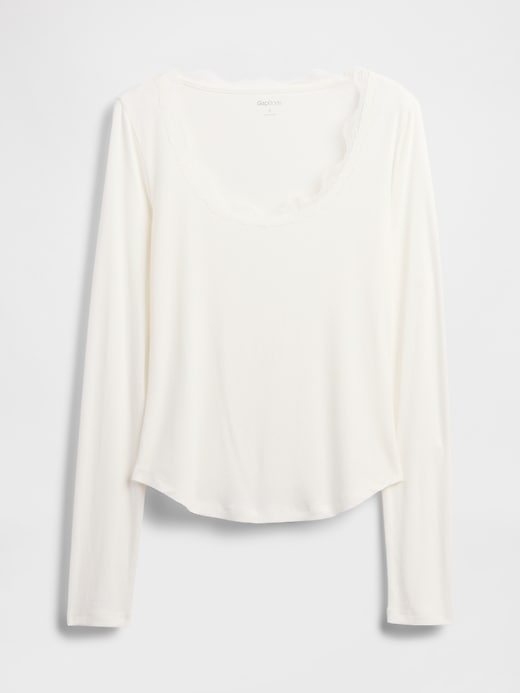 Image number 3 showing, Mini Rib Lace-Trim PJ Top