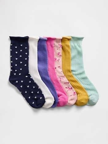 Kids Pointelle Crew Socks (7-Pack)