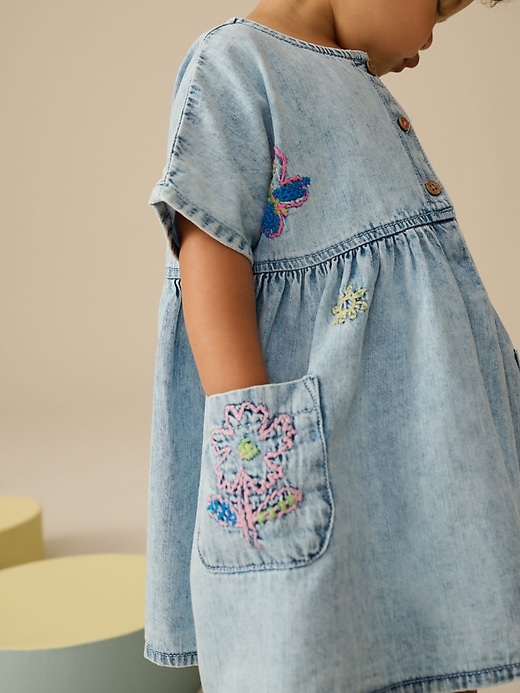 Image number 3 showing, NEXT Toddler Flower Denim Dress