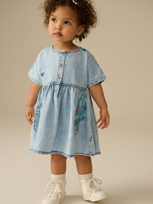 Image number 1 showing, NEXT Toddler Flower Denim Dress