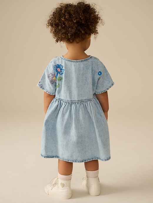Image number 2 showing, NEXT Toddler Flower Denim Dress
