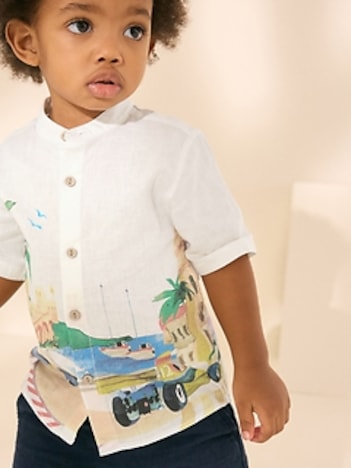 NEXT Toddler Linen-Cotton Racetrack Shirt