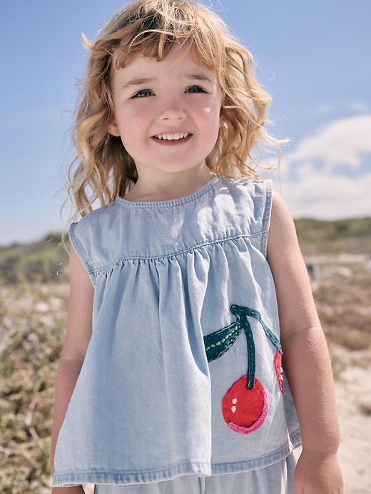 Image number 2 showing, NEXT Toddler Cherry Denim Top & Shorts Set