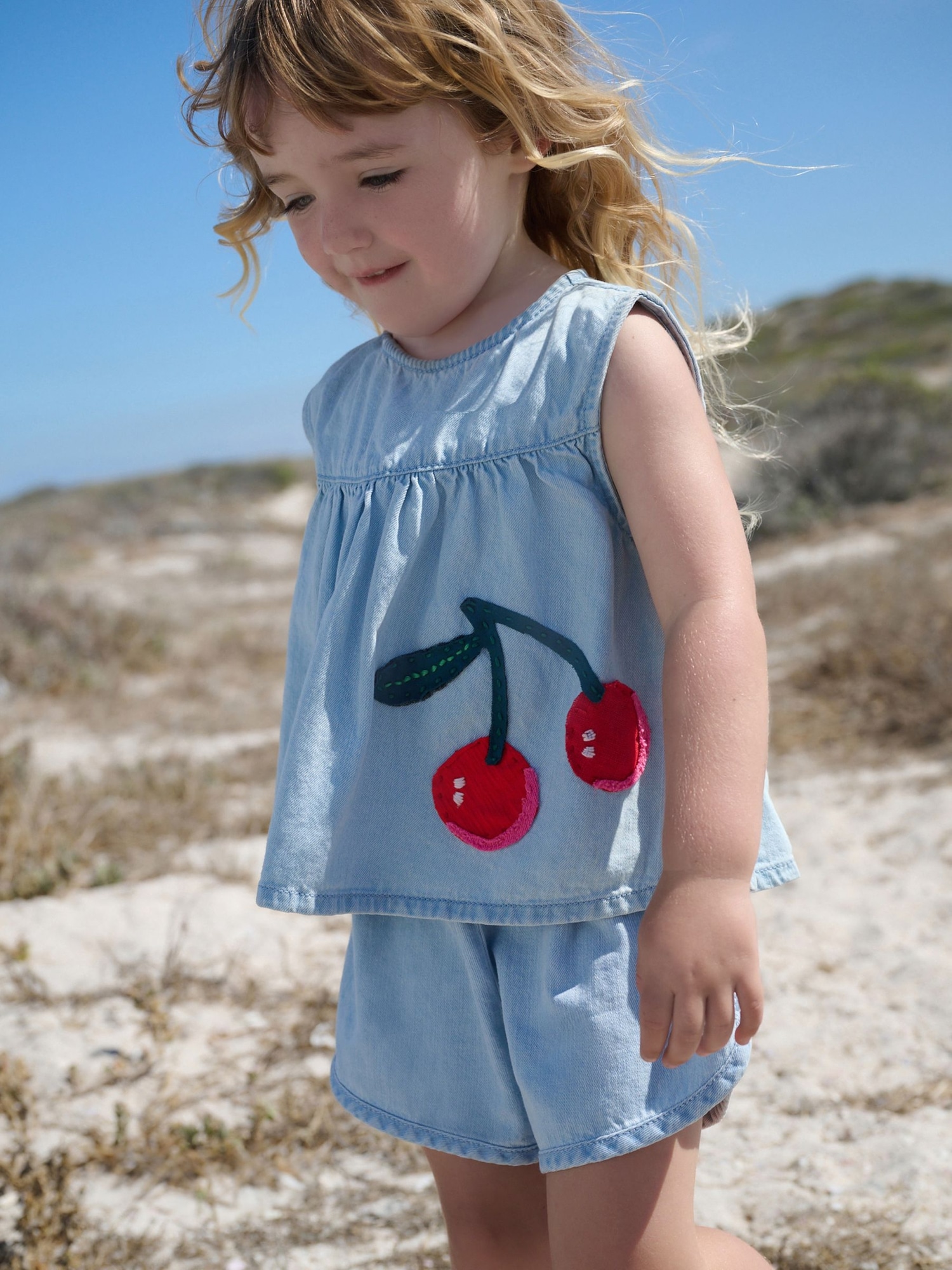 NEXT Toddler Cherry Denim Top & Shorts Set