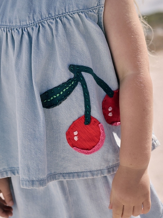 Image number 4 showing, NEXT Toddler Cherry Denim Top & Shorts Set