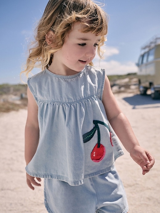 Image number 5 showing, NEXT Toddler Cherry Denim Top & Shorts Set