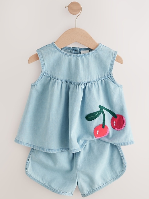 Image number 6 showing, NEXT Toddler Cherry Denim Top & Shorts Set