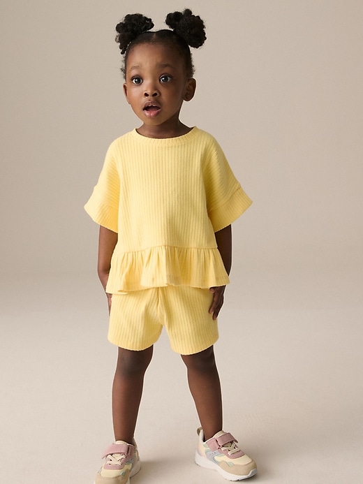 Image number 1 showing, NEXT Toddler Ribbed Peplum T-Shirt & Shorts Set