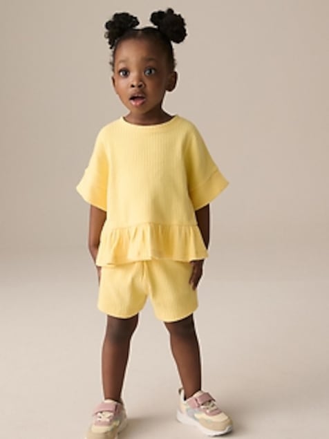 NEXT Toddler Ribbed Peplum T-Shirt & Shorts Set