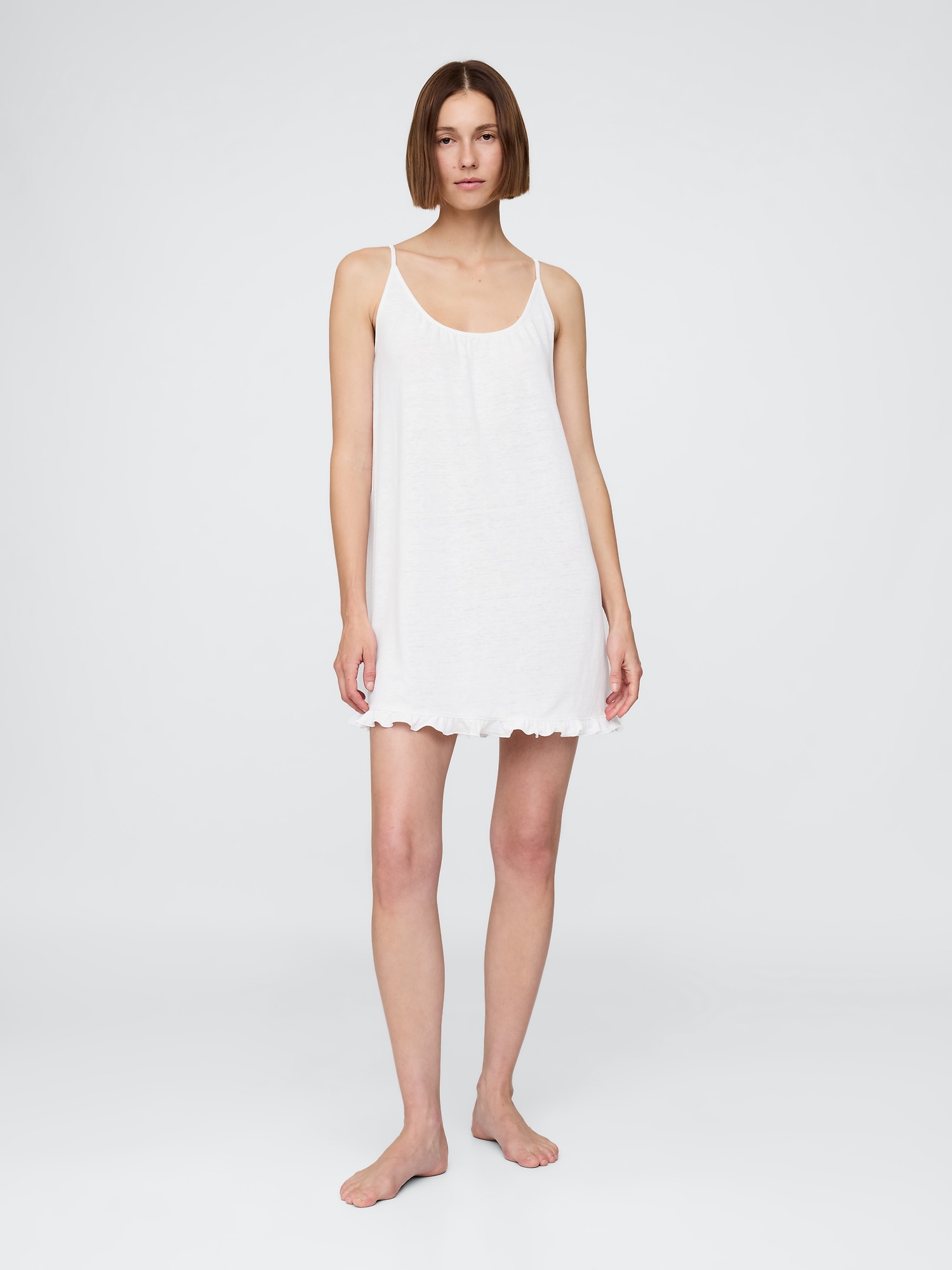 Linen-Blend Ruffle PJ Dress - White