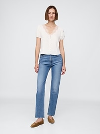 Linen-Blend Lace V-Neck Top