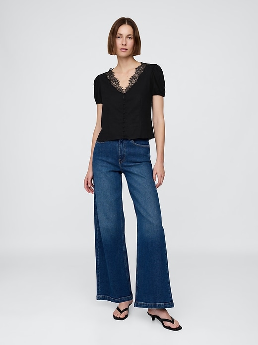 Image number 2 showing, Linen-Blend Lace V-Neck Top