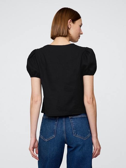 Image number 3 showing, Linen-Blend Lace V-Neck Top
