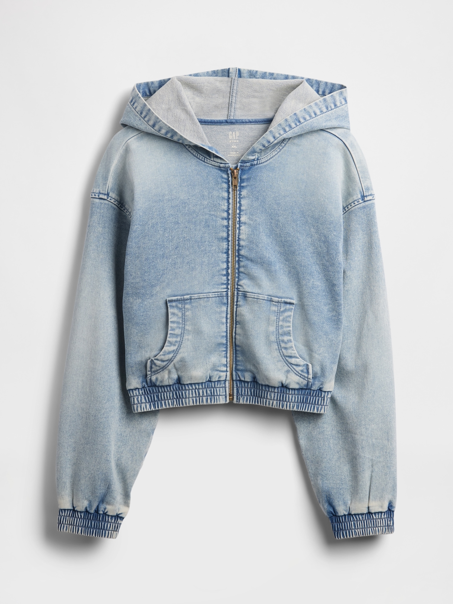 Детское худи Gap Knit Denim Zip, цвет: Светлая варка — фото 2