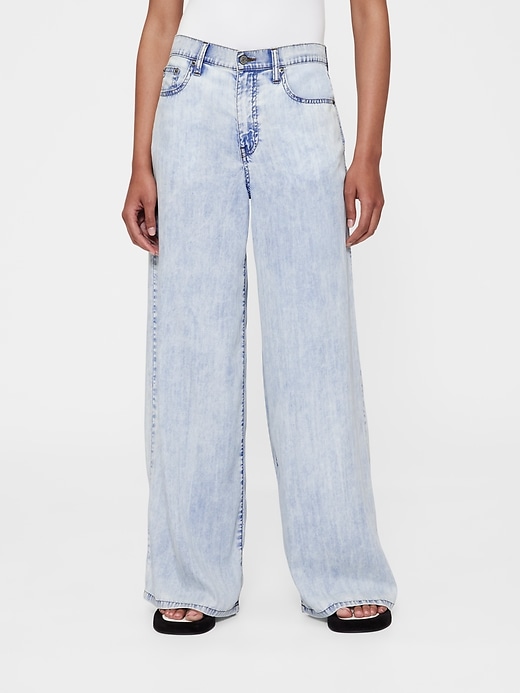 2 of 8 showing, with the color Light indigo of product GapStudio Mid Rise Draped Denim Baggy Jeans