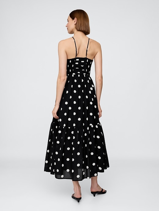 2 of 8 showing, with the color Black polka dots of product Shirred Bodice Halter Maxi Dress