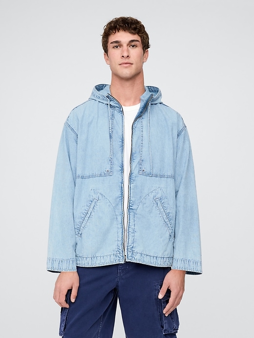 Image number 1 showing, Denim Ripstop Oversized Anorak Zip Jacket