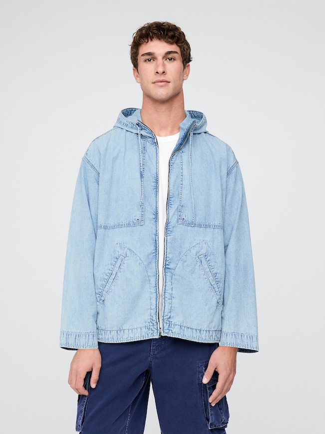 Denim Ripstop Oversized Anorak Zip Jacket