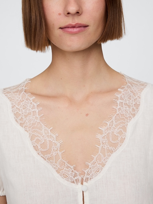 Image number 4 showing, Linen-Blend Lace V-Neck Top