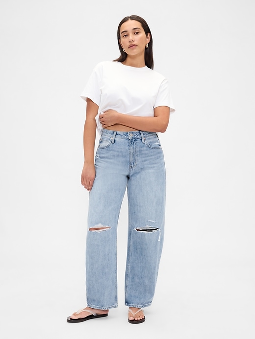 Image number 1 showing, Curvy High Rise Barrel Jeans
