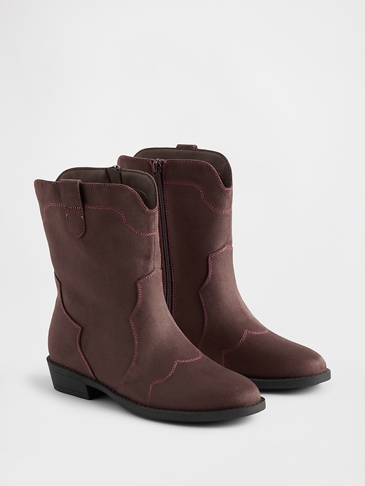 2 of 8 showing, with the color Brown of product Kids Vegan Leather Western Boots