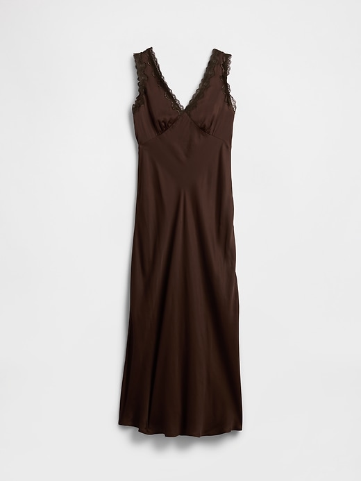 Image number 5 showing, Satin Lace-Trim V-Neck Maxi Slip Dress