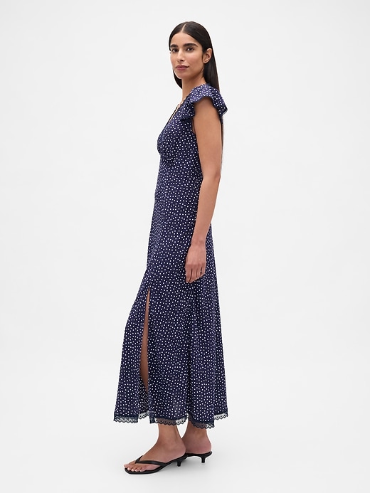 Image number 3 showing, Lace-Trim V-Neck Crepe Maxi Dress