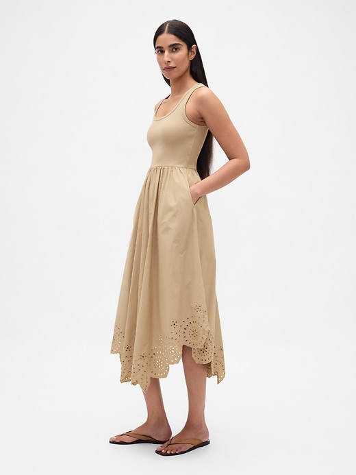 Image number 3 showing, Mixed Media Handkerchief Hem Midi Dress