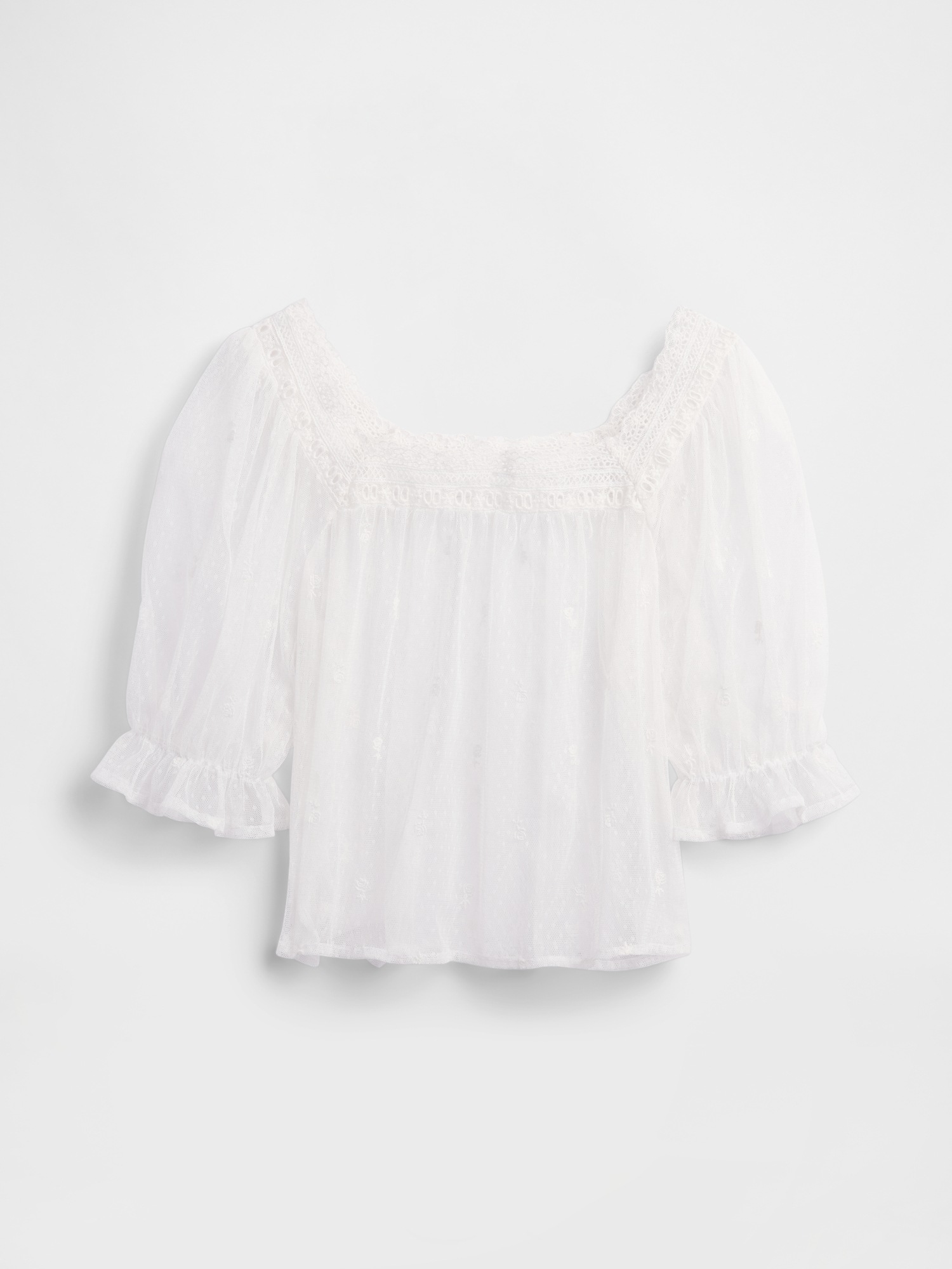 Женский топ Gap Sheer Tulle Embroidered Top, цвет: Белый — фото 6