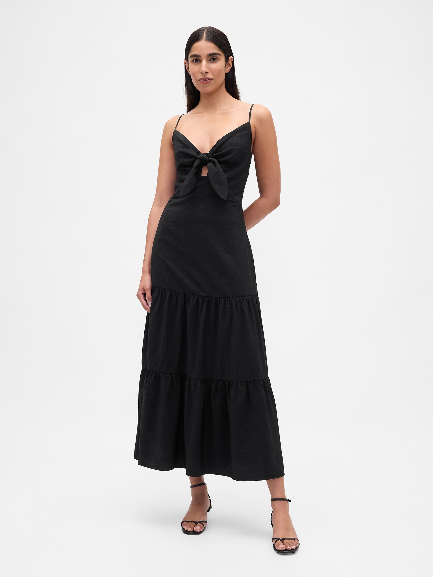 Tie-Front Tiered Maxi Dress