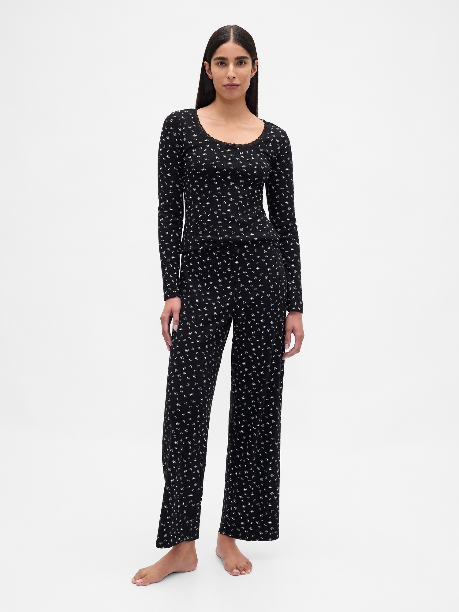 Pointelle PJ Set - Black Floral