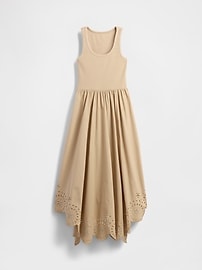 Mixed Media Handkerchief Hem Midi Dress