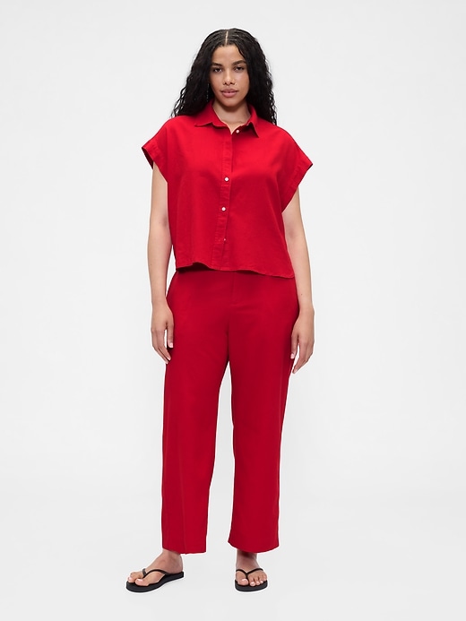 Image number 5 showing, Linen-Blend Relaxed Straight Ankle Pants