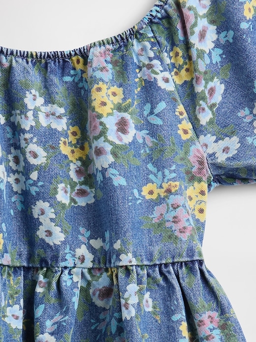 Image number 5 showing, Kids Denim Puff-Sleeve Floral Dress