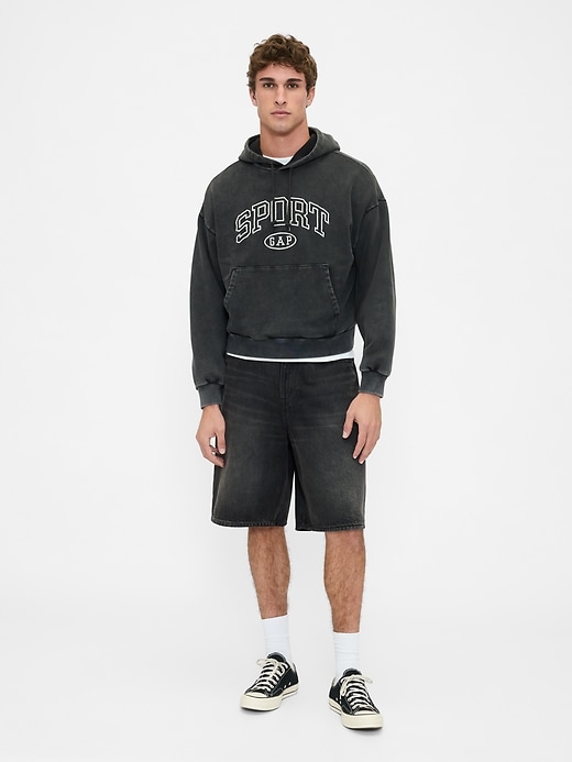 2 of 8 showing, with the color true black of product Heavyweight Oversized Crop Logo Hoodie