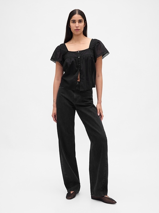 2 of 8 showing, with the color True black of product Lace-Trim Square-Neck Crop Top