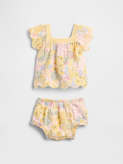 Image number 1 showing, Baby Cotton Gauze Floral Outfit Set