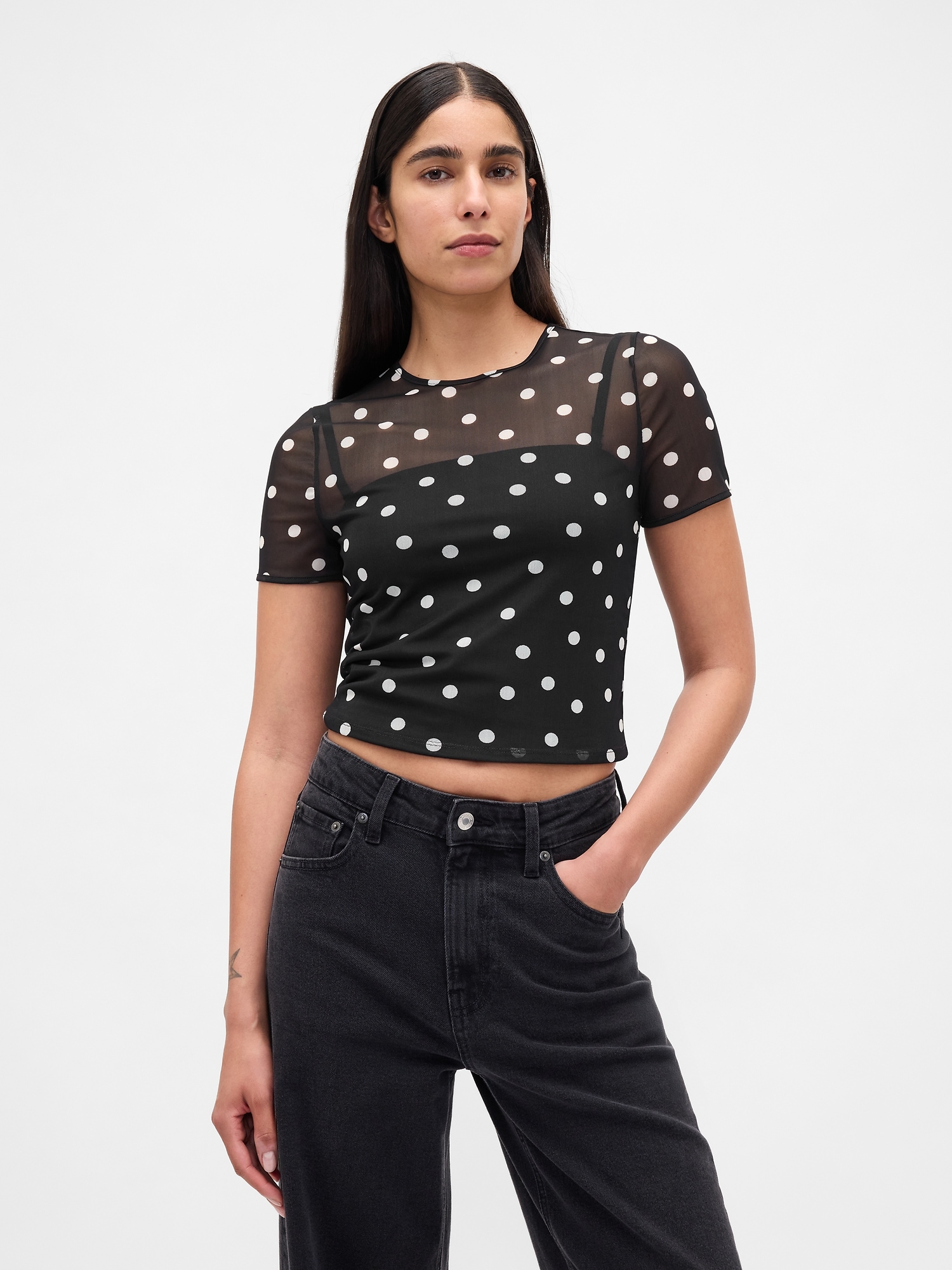 Mesh Crop T-Shirt - Black