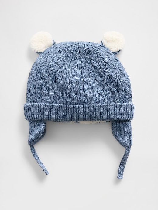 View large product image 1 of 1. Baby Sherpa-Lined Cable-Knit Bear Beanie