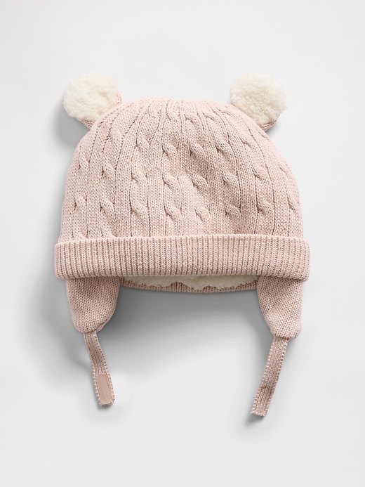 View large product image 1 of 1. Baby Sherpa-Lined Cable-Knit Bear Beanie