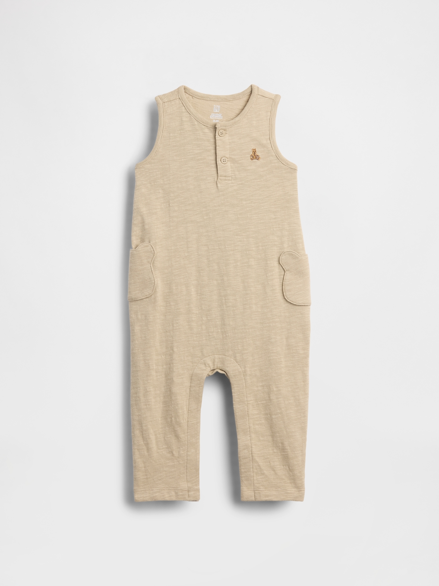 Baby Organic Cotton Bear Pocket One-Piece - Beige