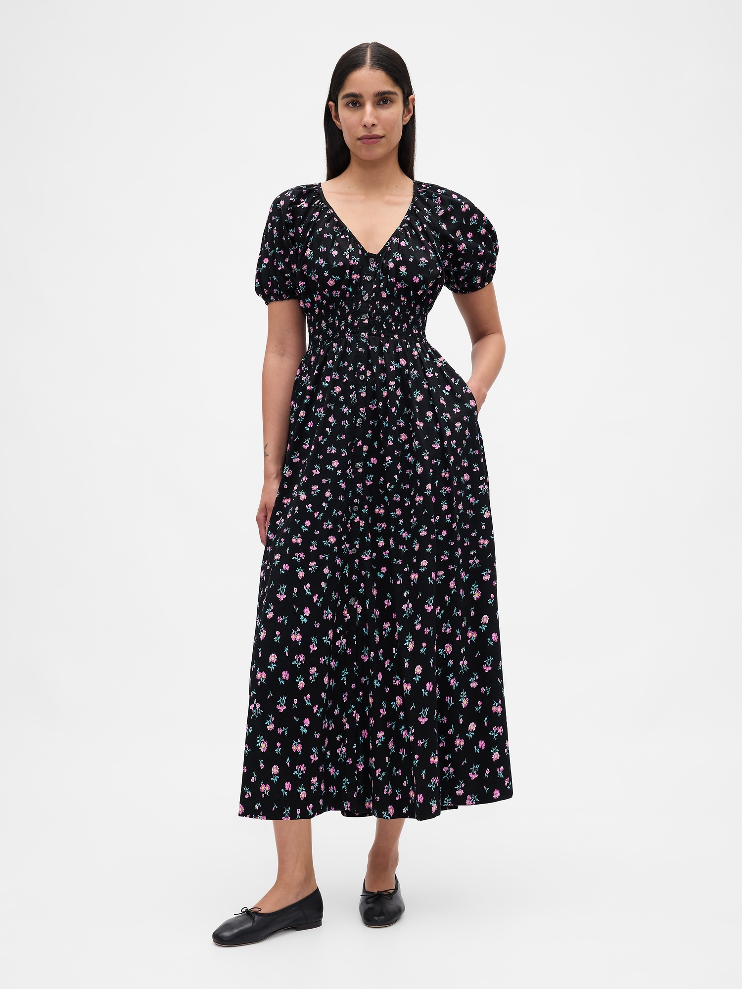 Gap Puff-sleeve Midi Dress