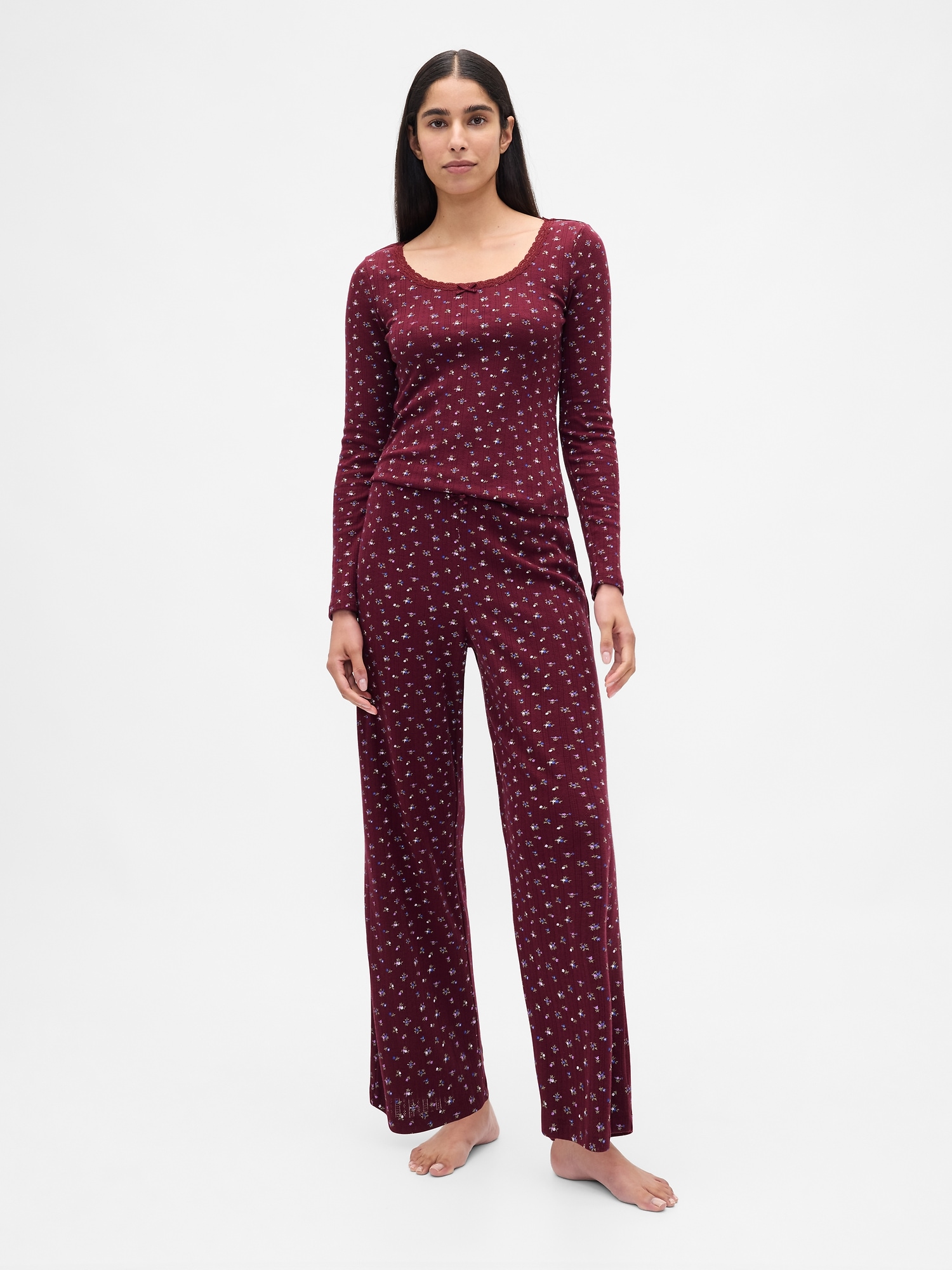 Pointelle PJ Set - Purple Burgundy Floral