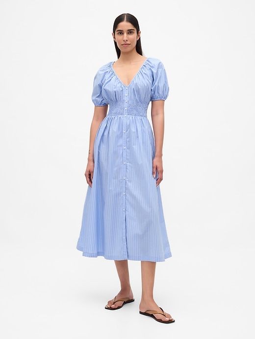 Image number 1 showing, Puff-Sleeve Midi Dress