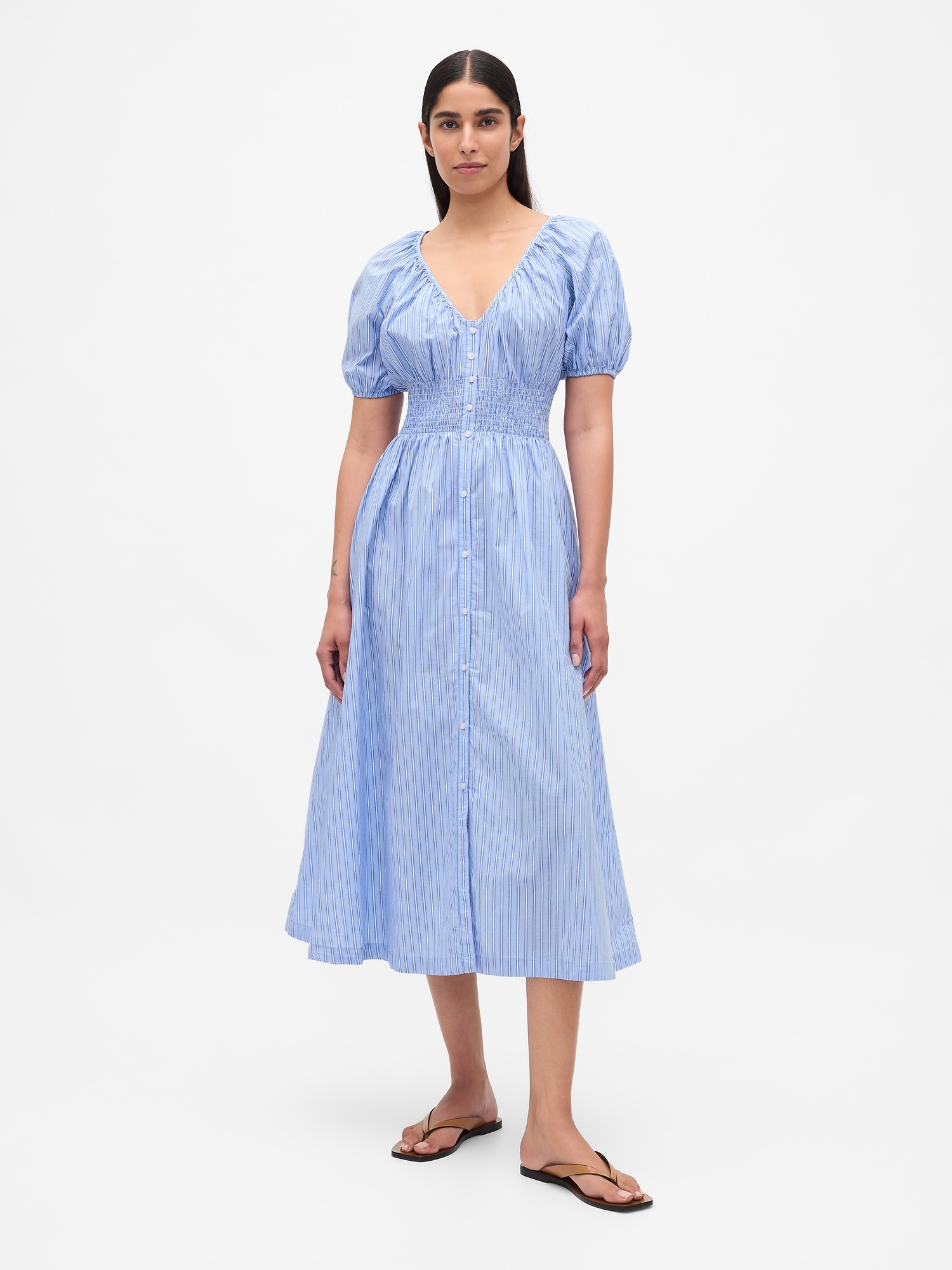 Puff-Sleeve Midi Dress