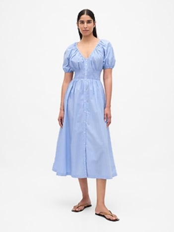 Puff-Sleeve Midi Dress