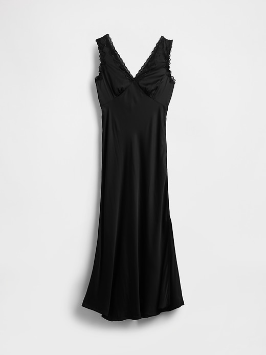 Image number 7 showing, Satin Lace-Trim V-Neck Maxi Slip Dress
