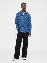 【BAON】[unisex] Nelka Color Oxford Over Shirt Color Block Oxford FROG Short Sleeve Button Down Shirt